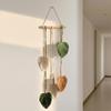 Handmade Bohemian Hanging Tapestry, Wooden Beads Woven Cotton Rope Leaf Tapestry, Living Room Bedroom Wall Art Decoration