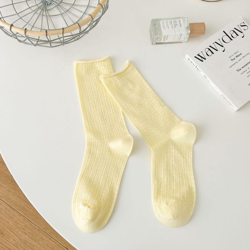 Women's Summer Style White Slouch Socks – Breathable Hollow Mesh Mary Janes, Seamless & Mid-Calf Length
