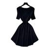 V-neck Short-sleeved Knitted Multi-color Dress, Summer A-shaped Skirt, Age-reducing Waist and Thin Temperament Commuter Skirt