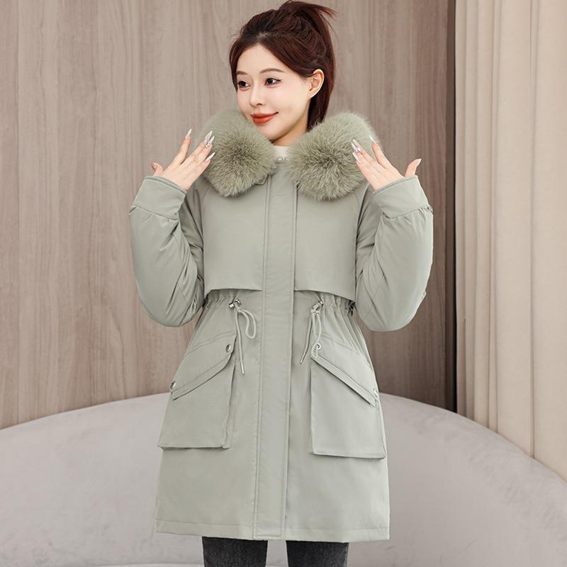 The New Pie Overcomes Women's Removable Liner, One Dress and Three Wears Winter Coat, Fur Collar Medium and Long Cotton-padded Pie Overcomes