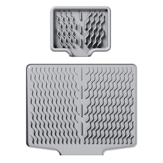 Silicone Drain Mat Nordic Style Heat-Resistant Rectangular Shape Sloped Design Non-slip Dish Drying Mat Kitchen Accessory