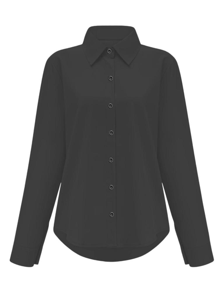Elegant Women's Long-Sleeved Solid Color Shirt - Basic Casual Office Top