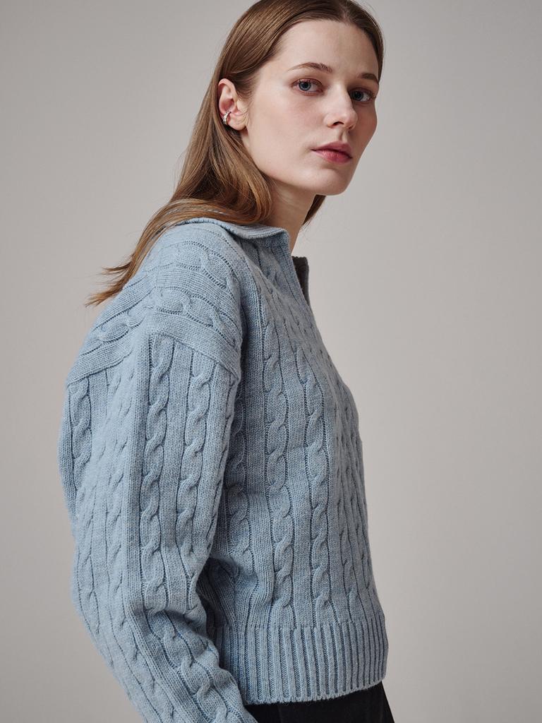 Saengleogsyu Cable Collar Knit Sky Blue