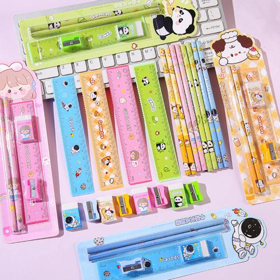Student Stationery Set Smooth Writing Pencil Eraser Ruler Sharpener Cute Cartoon Complete School Supplies Classroom Back To School Gifts