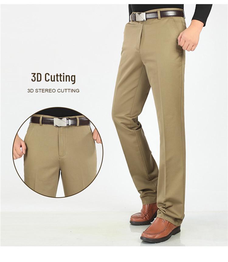 Men's High Waist Elastic Cotton Casual Pants - Thick, Loose, Straight Leg