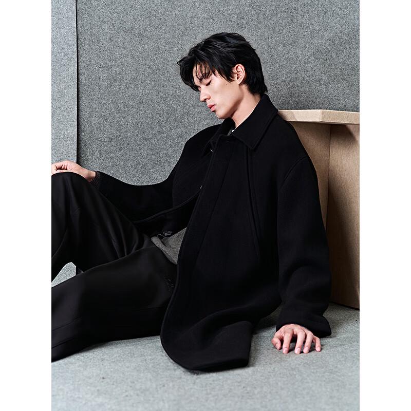 GXG Men's Black 3D Embossed Long Overcoat