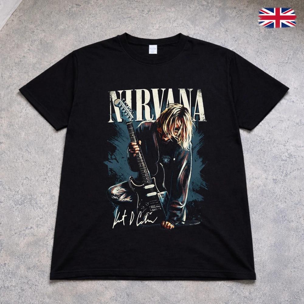 Nirvana T Shirt Kurt Cobain Guitar Grunge Rock Band Tee Adults Kids Black 2XL