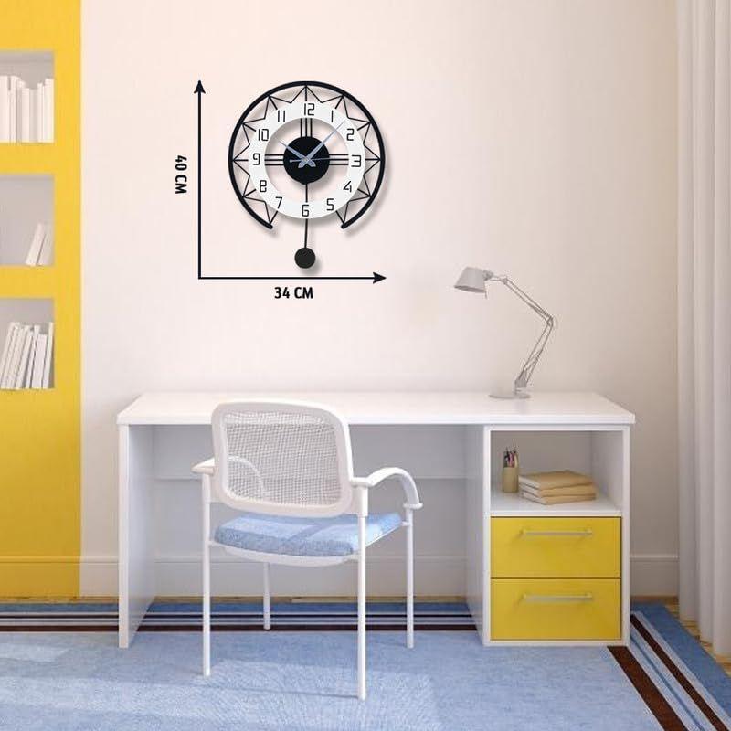 Wall Clock for Home, Office, Living Room, Bedroom, Kids Room & Kitchen | Big Stylish Latest Home Decor | (34 X 40 CM) | Black Color (Battery Included)