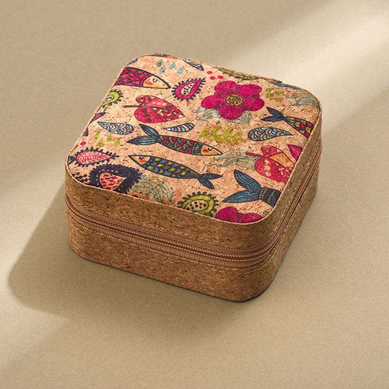Vintage Cork Jewelry Organizer Box Bohemia Portable Earrings Storage Box Flowers Retro Necklace Storage Case Display Travel