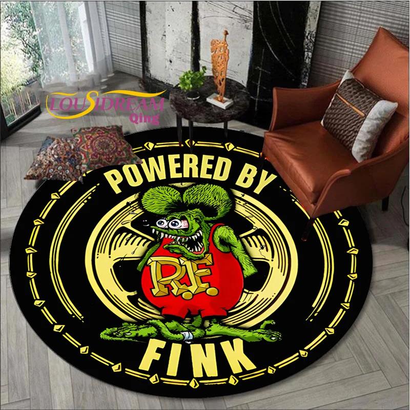 Rat Fink Rug Retro Round  Living Room Decor Mancave  Floor Mats Carpets for Bed  Chair Mat Gifts