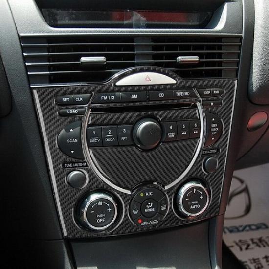 For Mazda RX-8 2004-2008 Black Carbon Fiber Console Multimedia Panel Cover Trim