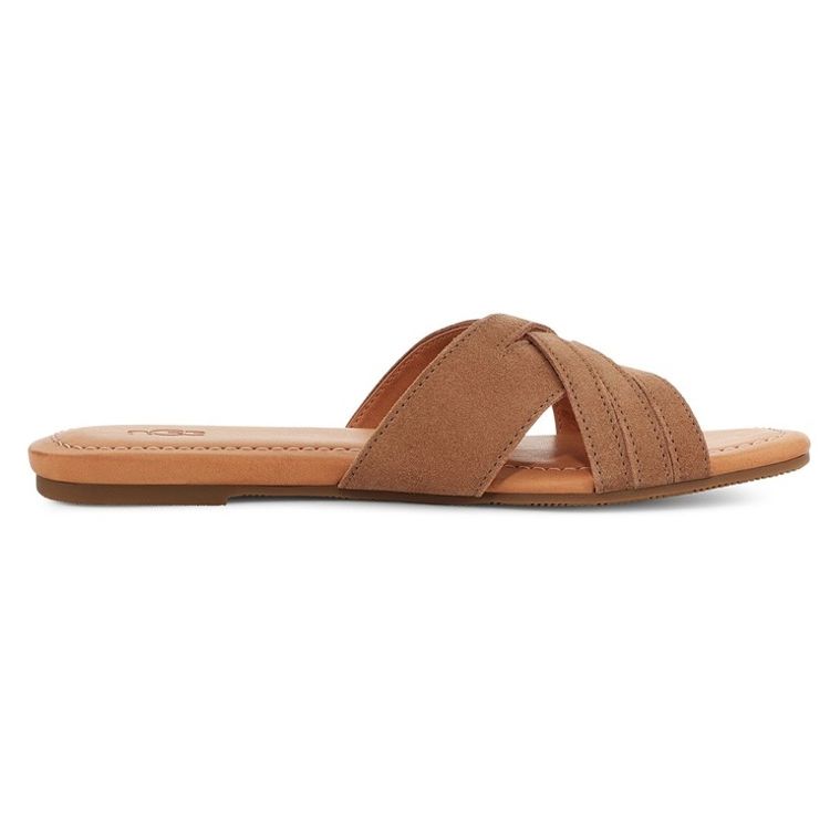 UGG Kenleigh Slide Two-Layer Cowhide Lightweight Comfortable Fashion Slippers Women Slippers Chestnut 1142710-CHE