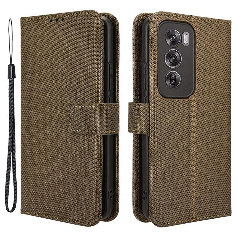 

For Oppo Reno12 Pro 5G (Global) Wallet Case Stand Diamond Texture Leather Phone Cover Brown