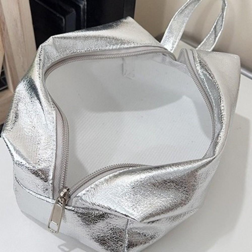 New Shiny Makeup Bag Handheld Multi-Purpose Cosmetic Bag Large Capacity Solid Color Pencil Case Travel