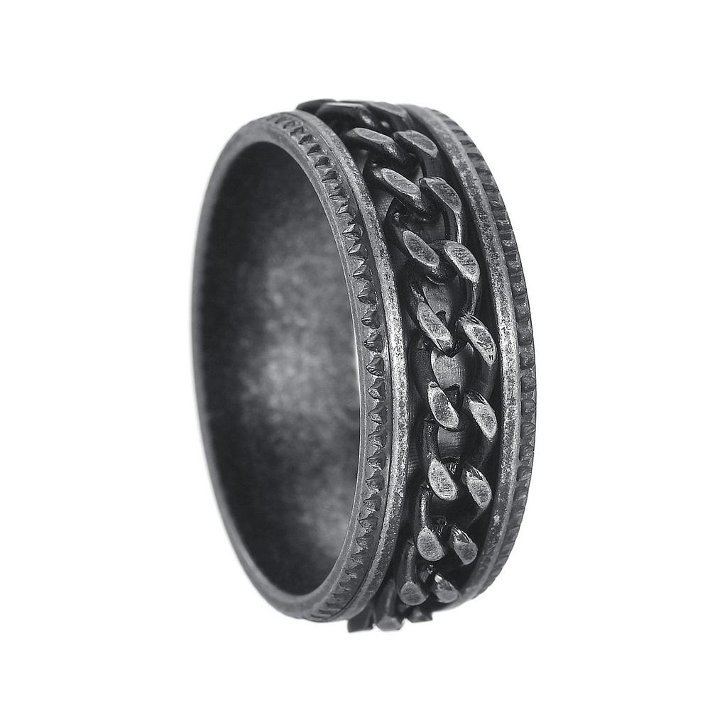Vintage Distressed Style 304 Stainless Steel Rotating Engraved Chain Ring Men's Jewelry