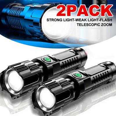 1/2/3Pcs Bright Portable Zoom LED Flashlight Built-in Battery USB-C Rechargeable Emergency Torch Outdoor 3 Lighting Modes