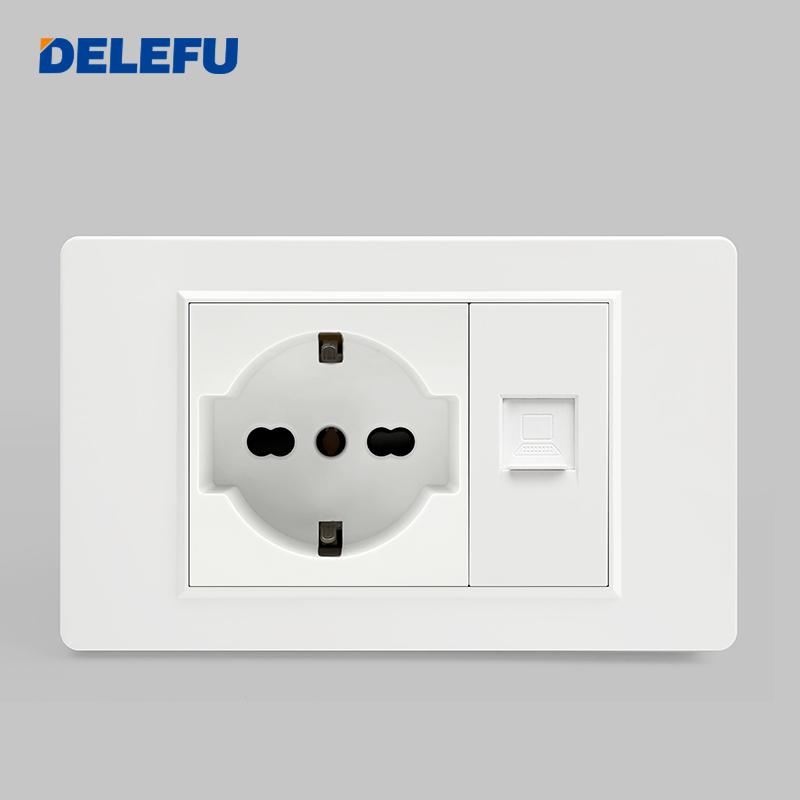 DELEFU Italian Standard White 118 Type Wall Switch Socket with USB + TYPE-C Socket Is Suitable for Hotels and Households.