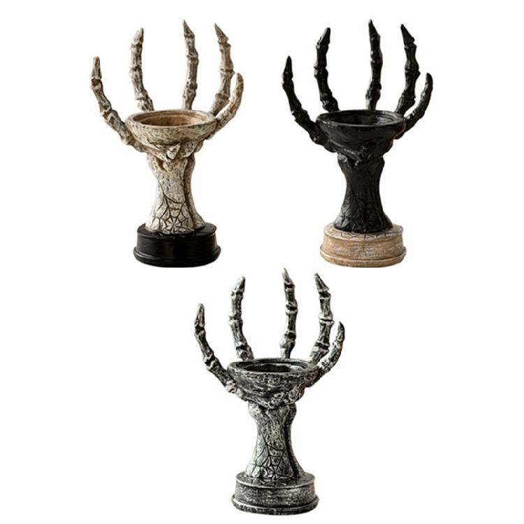 Horror Skeleton Hand Figurine Resins Candle Holders Halloween Tealight Stand Candlestick Centerpiece Decors for Festival