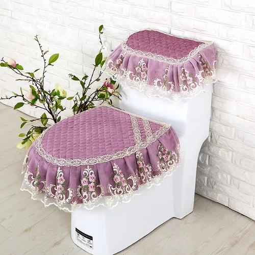 Μαξιλάρι οικιακής τουαλέτας σετ τριών τεμαχίων Δαντελένιο υφασμάτινο χαλάκι τουαλέτας Λουλούδια ευρωπαϊκού στυλ Κάλυμμα καθίσματος τουαλέτας