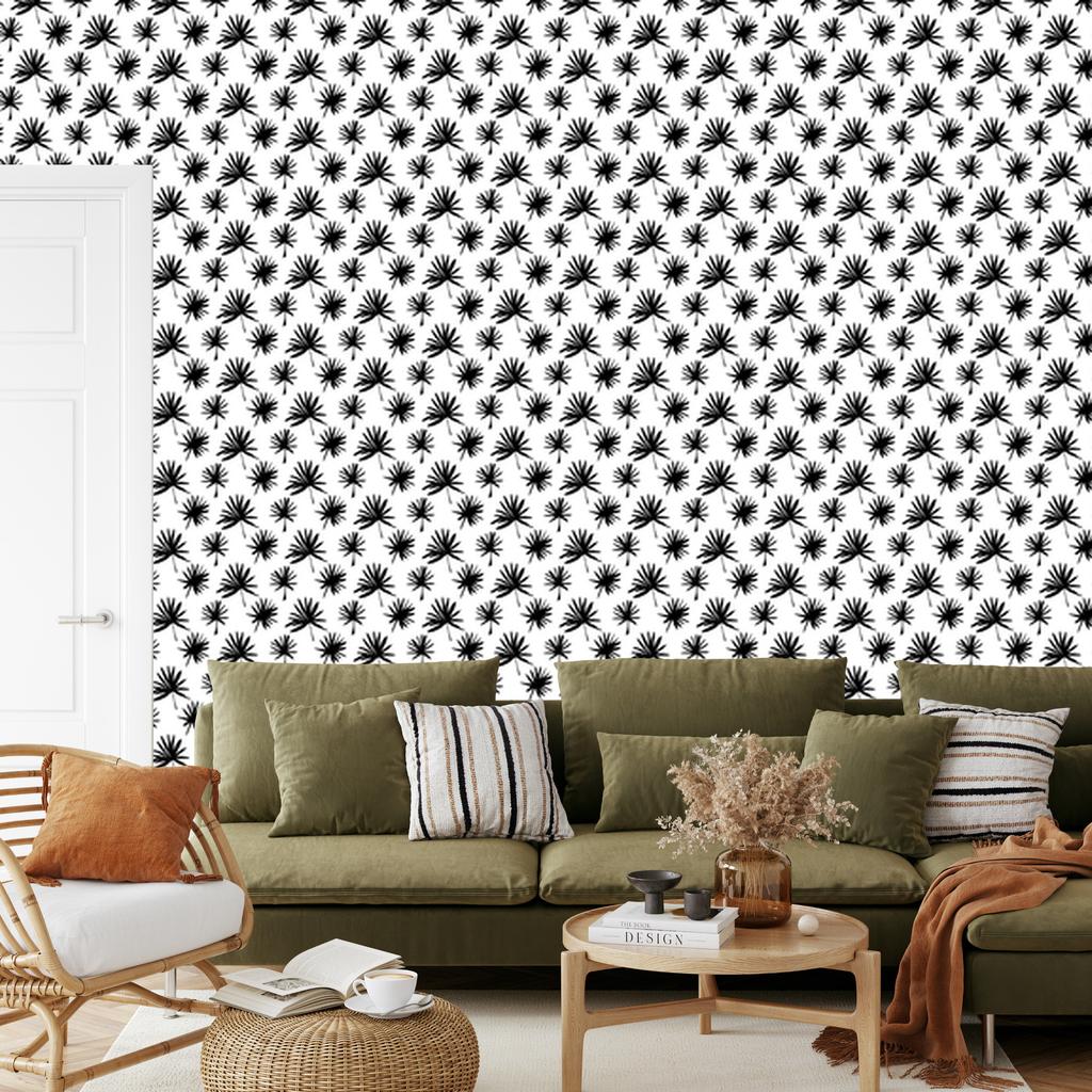 Palm Leaves Wallpaper White and Light Gray for Living Room and Bedroom 50x1000