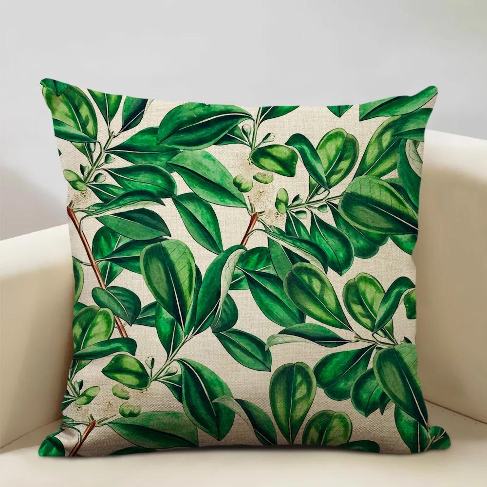 Plant Leaf Cushion Cover Home Decoration Sofa Chair Car Pillow Case Soft Linen Pillowcase 45x45cm