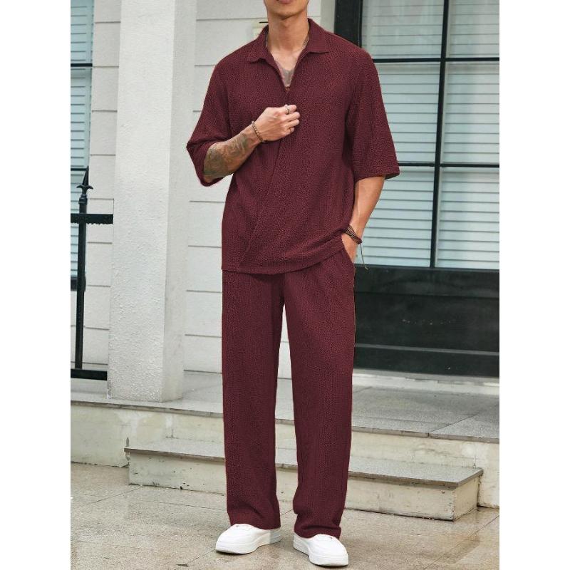 Set casual da uomo due pezzi Estate Rilassato Comodo Collo a revers Mezza manica Abito Pantalone