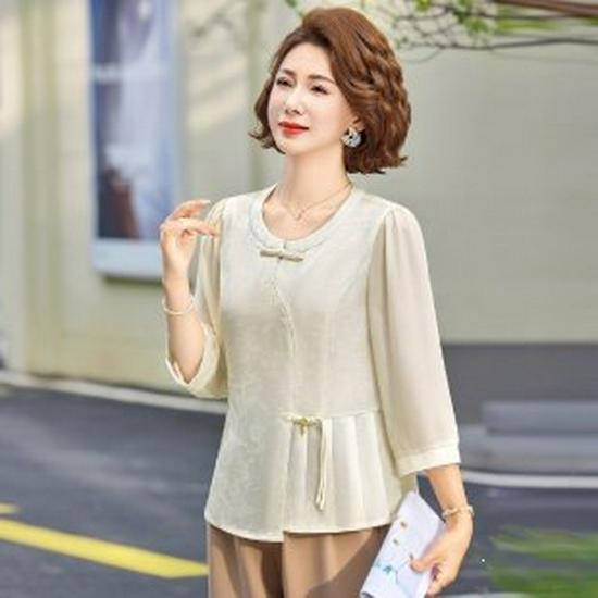 Elegant Ice Silk Short-Sleeved Summer Top for Middle-Aged and Elderly Women - 2026 Collection 2XL