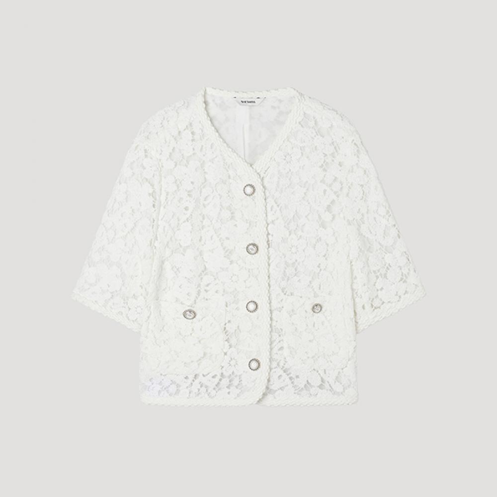 

[She S miSS] Вязаный крючком цветочный жакет с короткими рукавами Swwjkp21180 Ow off-white/55