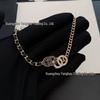 Seiko High-Quality Double C Inlaid Black & White Diamond Necklace with Black Leather Cord