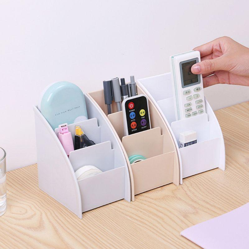 3 Grid Remote Control Box Cosmetics Desktop Storage Case Stand Holder Home Office Stationery Phone Organizer