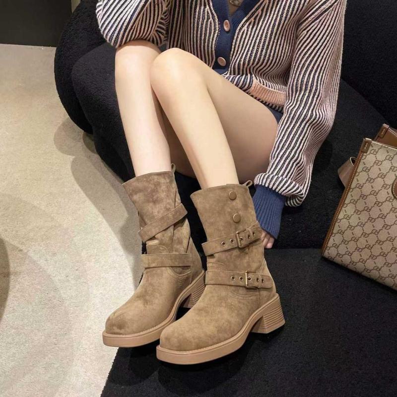 Winter Belt Buckle Women Ankle Boots Fashion Slip on Cowboy Boots Thick Heel Shoes Female Vintage Short Booties Zapatos De Muje