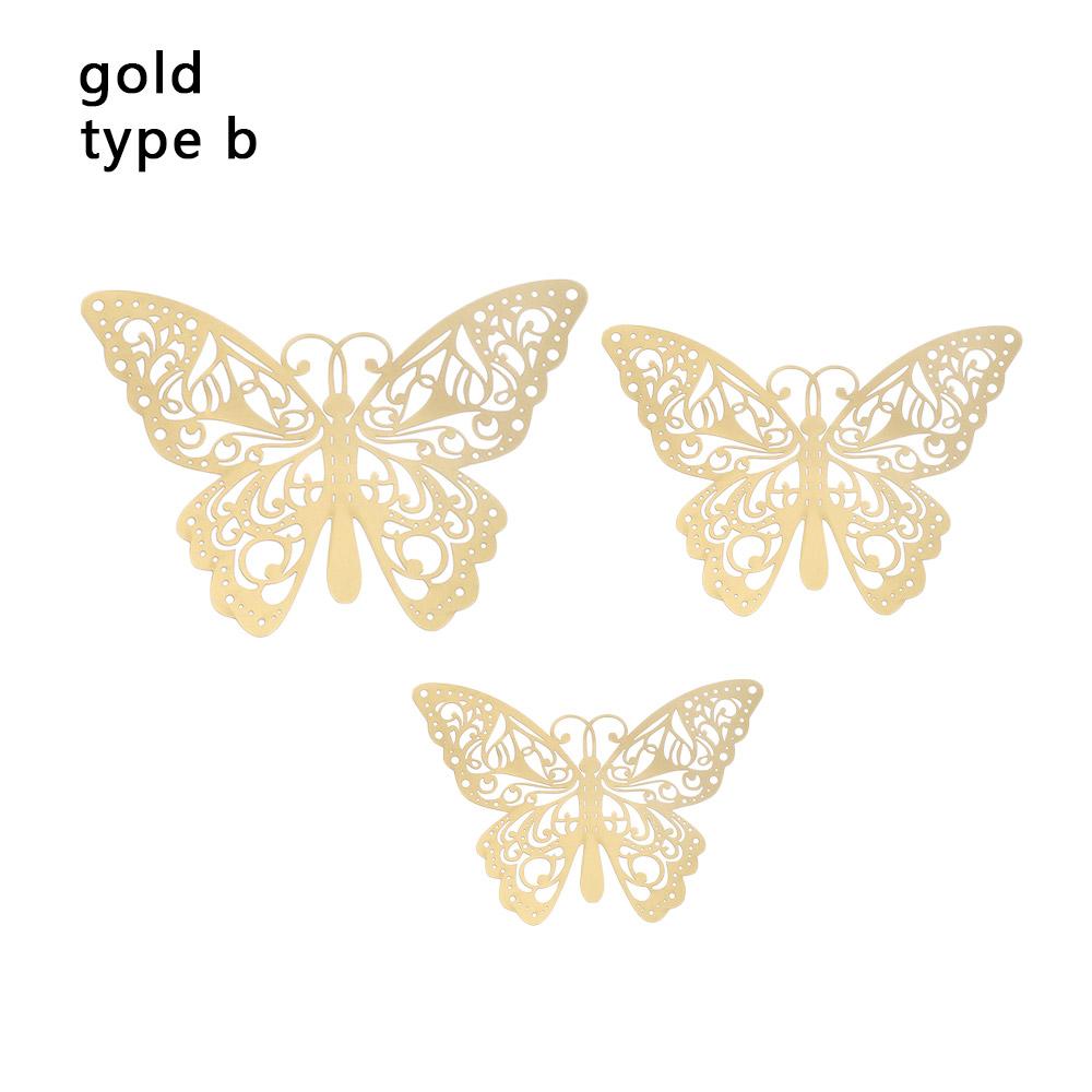 12Pcs/Pack 3D Hollow Out Butterfly Stickers Gold/Silver/Rosegold Mirror Decals Metal Texture Wall Art Wedding Party Supplies