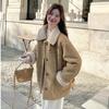 2025 Winter Women's Khaki Shearling Coat - Korean Style, Fleece-Lined, Thick Imitation Lamb's Wool