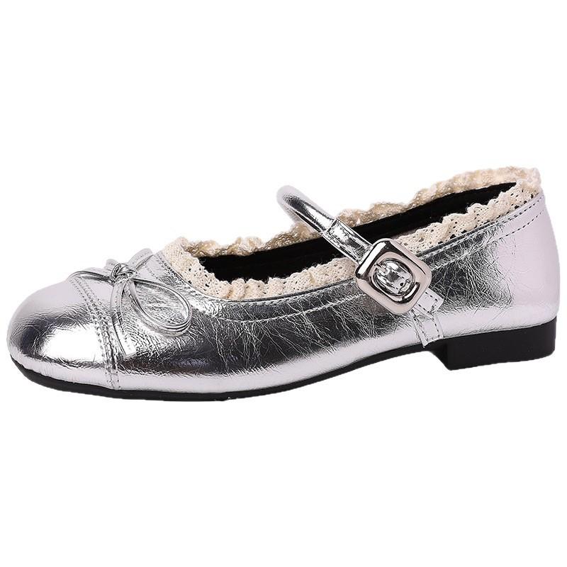 Bow Thick Heel Lace Mary Jane Women's Shoes Summer Fashion French Ballet Shoes Leather Shoes Small Single Shoes Women's Shoes