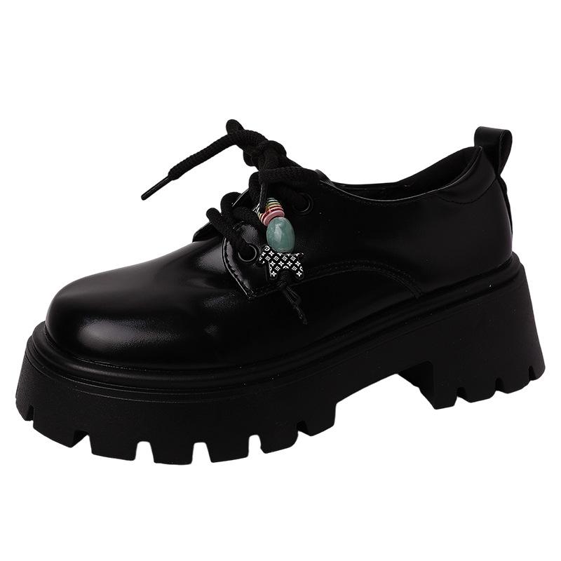 French British style thick-soled heightened rhinestone beaded small leather shoes women's 2025 autumn new skirt loafers single shoes