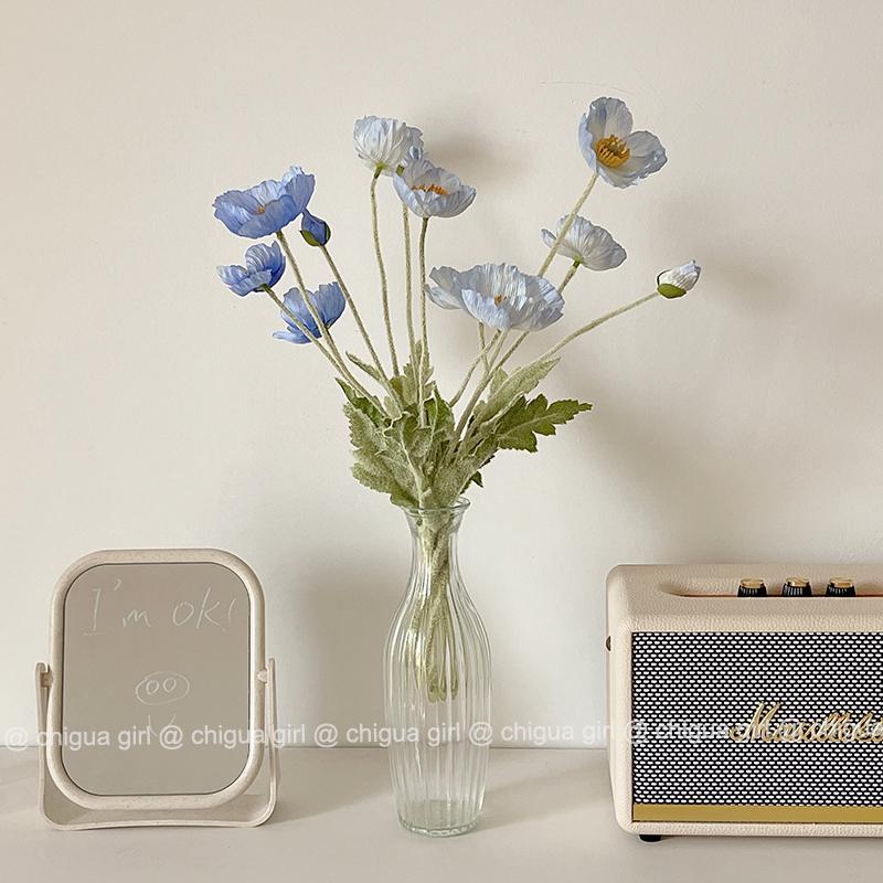 Blue Iceland Poppy Silk Flower Bouquet for Living Room Decoration