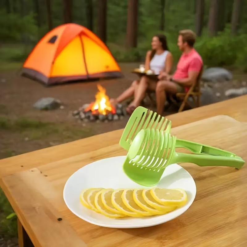 Multifunction Vegetable & Egg Slicer Tongs ABS Plastic Tomato Lemon Potato Cutting Holder Kitchen Slicing Tool