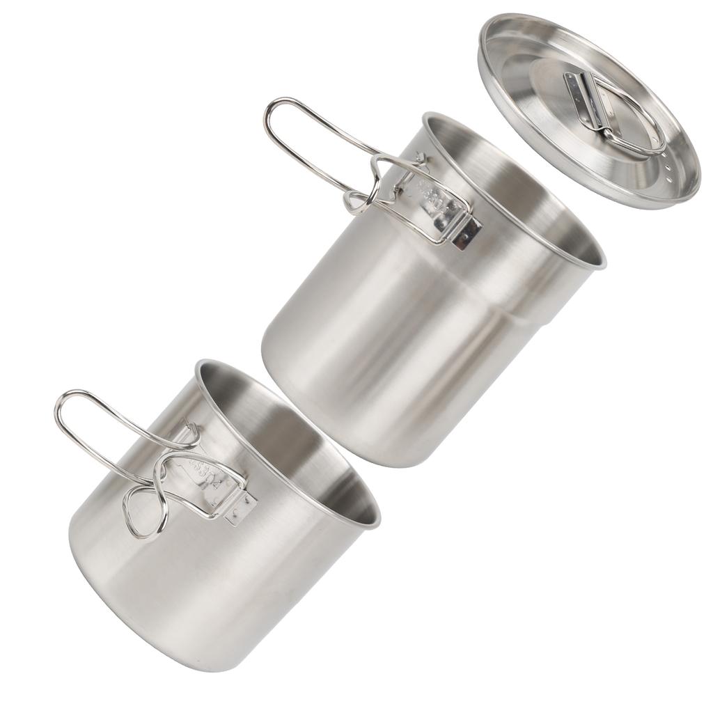 2pcs Stainless Steel Cooking Cup Mug Foldable Outdoor Camp Cook Pot Camping Cookware