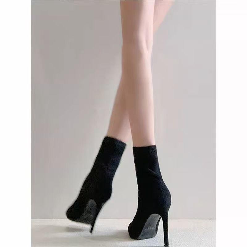 Autumn 2025 Women's Over-the-Knee Suede Boots: Chunky Heel, High Shaft, Elastic, Pointed Toe