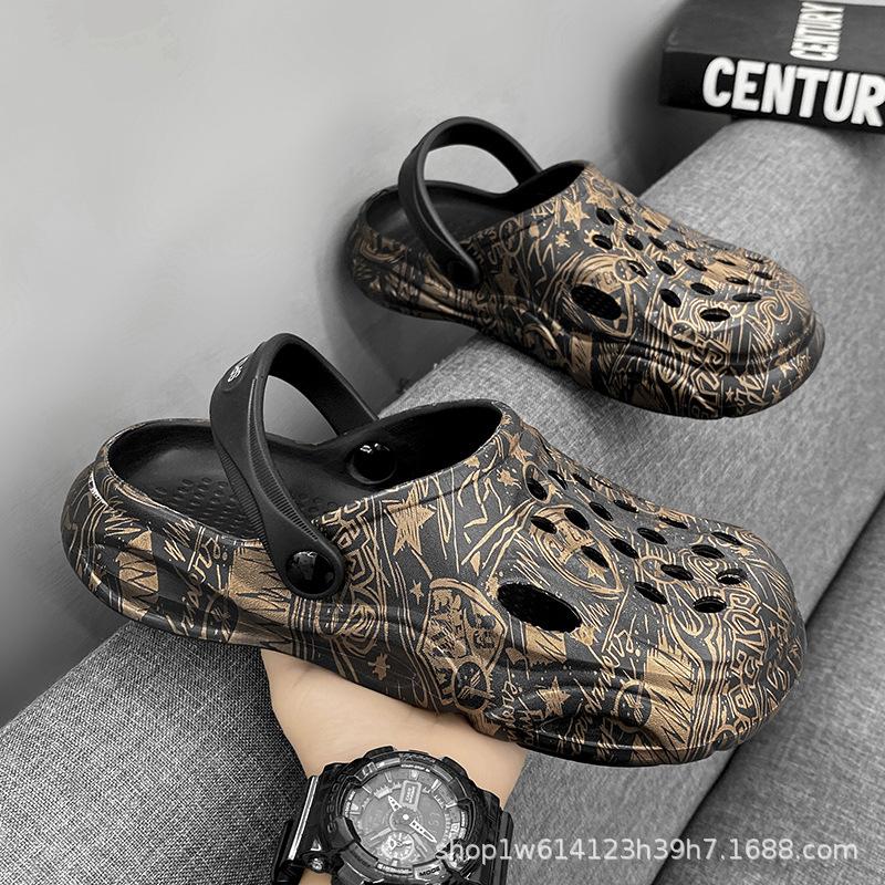 

Летние новые мужские и женские туфли с отверстиями, модная пара, Baotou drag, уличные нескользящие спортивные пляжные сандалии, большой размер 36/37