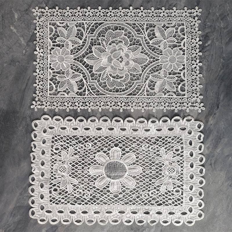 Rectangle Embroidered Tablecloth Hollow Embroidered Table Mat Polyester Lace Decorative Home Fabric Simple White And Beautiful