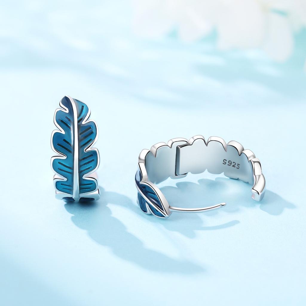 S925 Sterling Silver Blue Feather Lucky Symbol Earrings Hoop Earrings Women Jewelry Original Trendy Anniversary Gifts