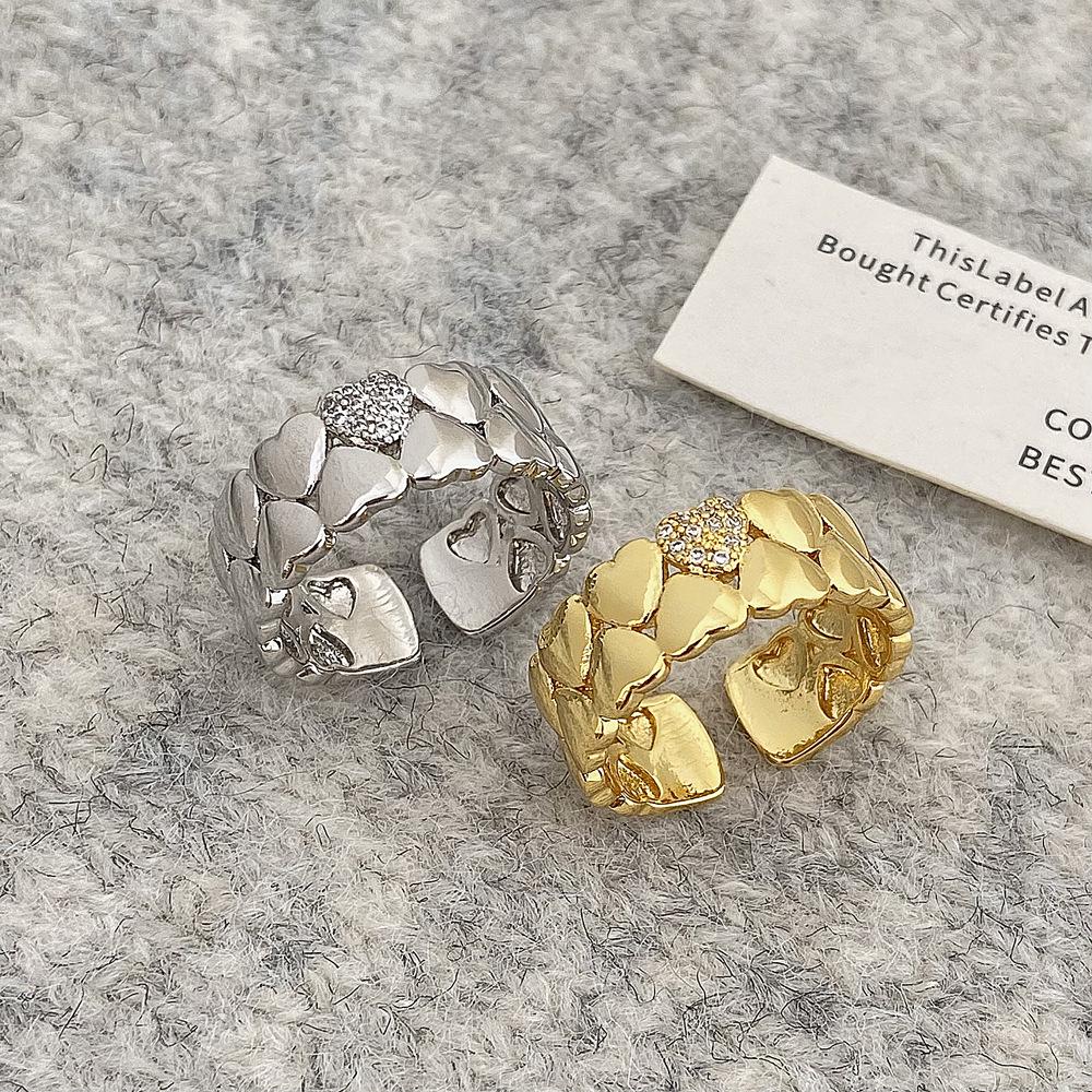 Sweet Temperament Double Row Heart Zircon Pinky Ring - High Design, Light Luxury, Simple Hand Jewelry for Women
