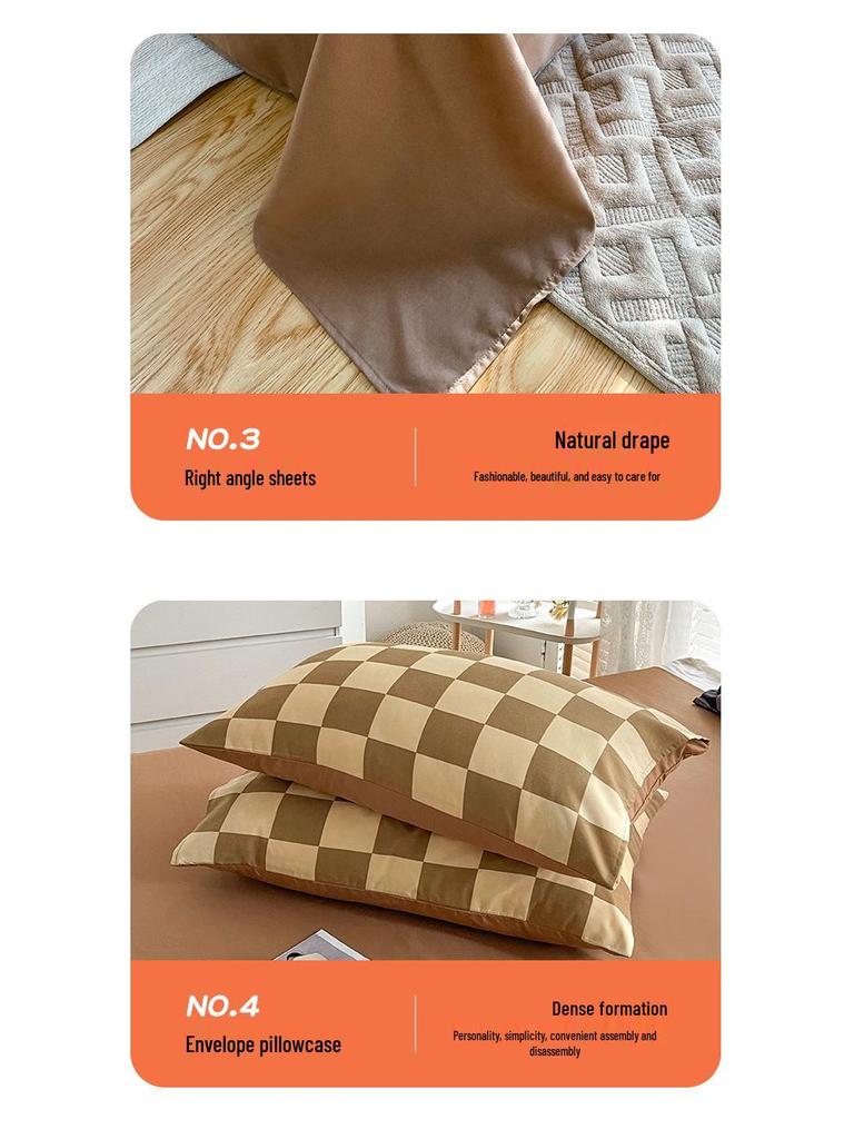 Vierteiliges gebürstetes bedrucktes Bettbezug- & einfaches Sommerbettwäsche-Set für Studentenwohnheime