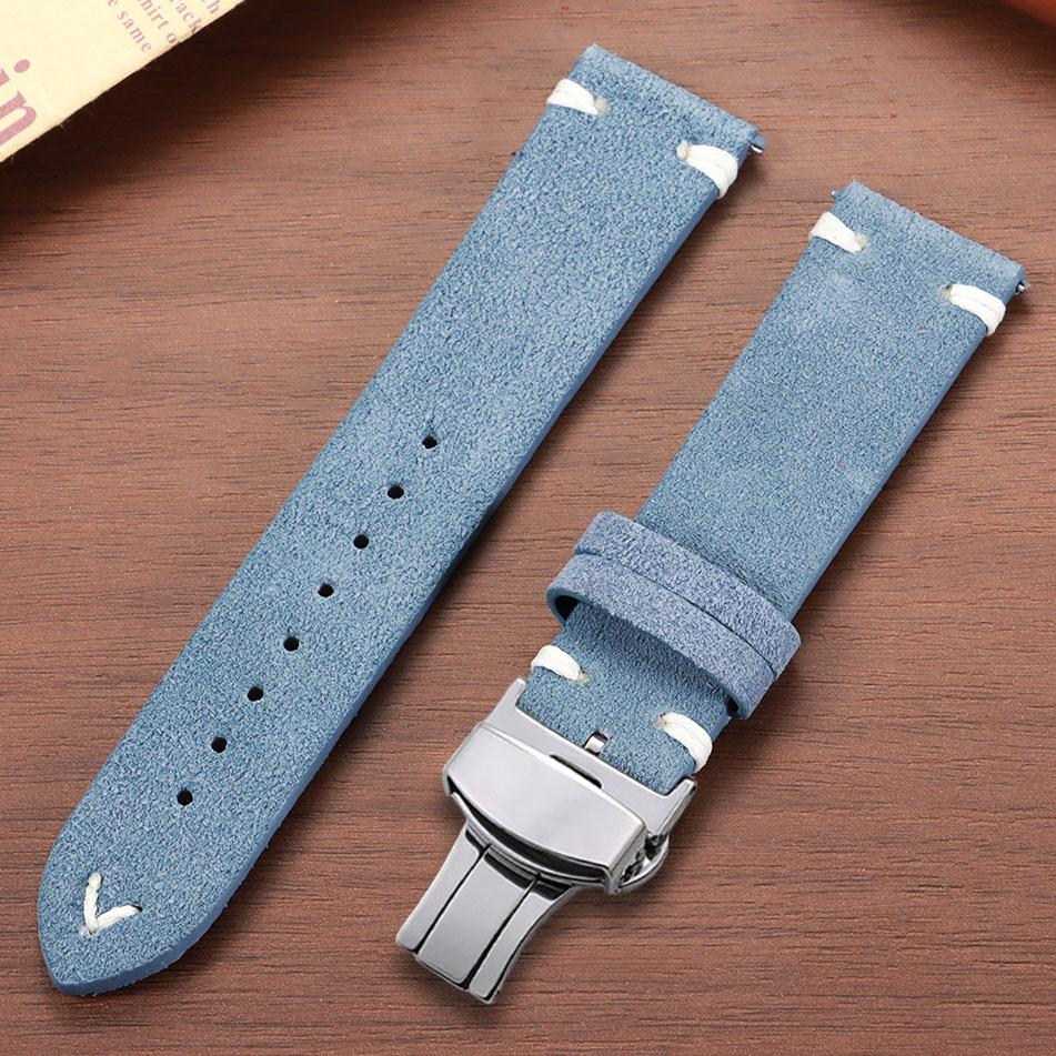 Quick Release Soft Suede Watch Strap Butterfly Clasp Calfskin Wristband for Seiko 18/20/22mm for Huawei Watch Gt3/Gt4 Bracelets