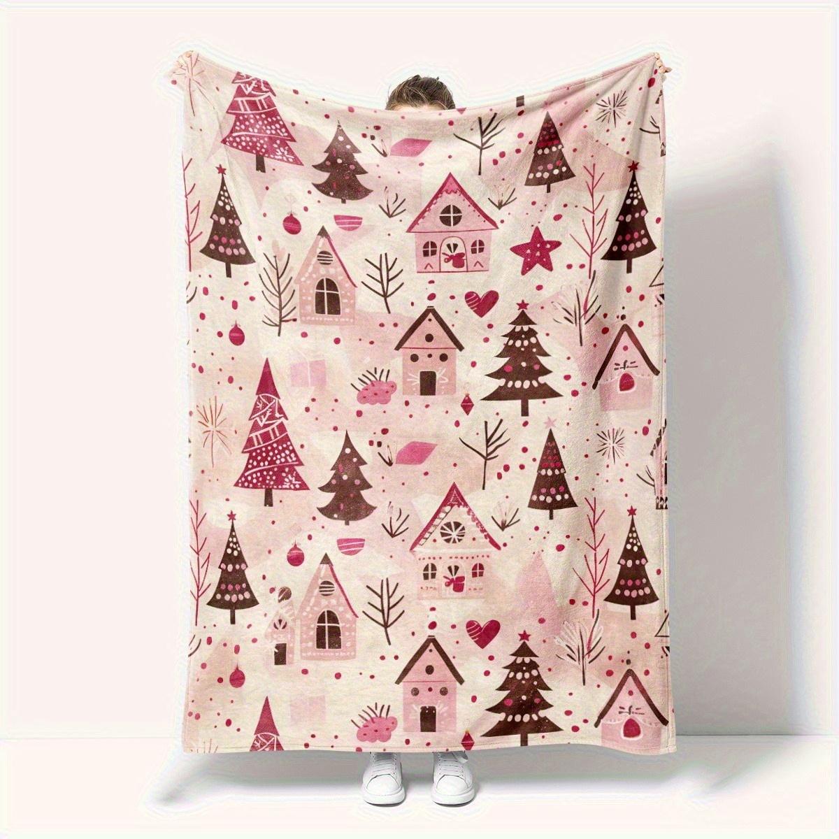 Christmas Tree House Pattern Throw Blanket Festive Design for Camping Sofa Decor Gift for Her HolidayHomeStyle 70x100cm28x39in