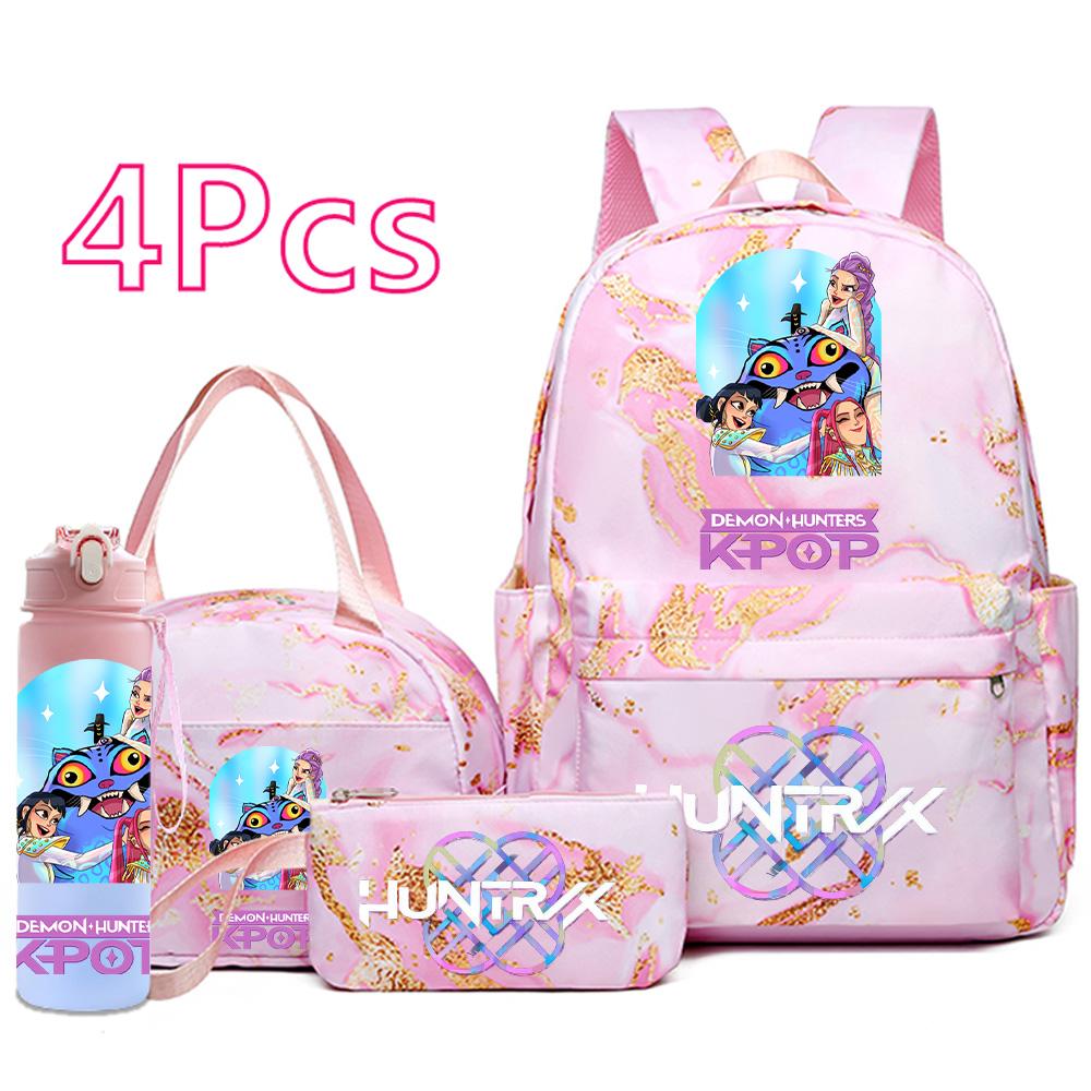 

4Pcs/set Anime Demon Hunters Printed Backpack Handbag Pencil Case 750Ml Water Bottler for Teenager Boy Girl Large Capacity Waterproof Schoolbag