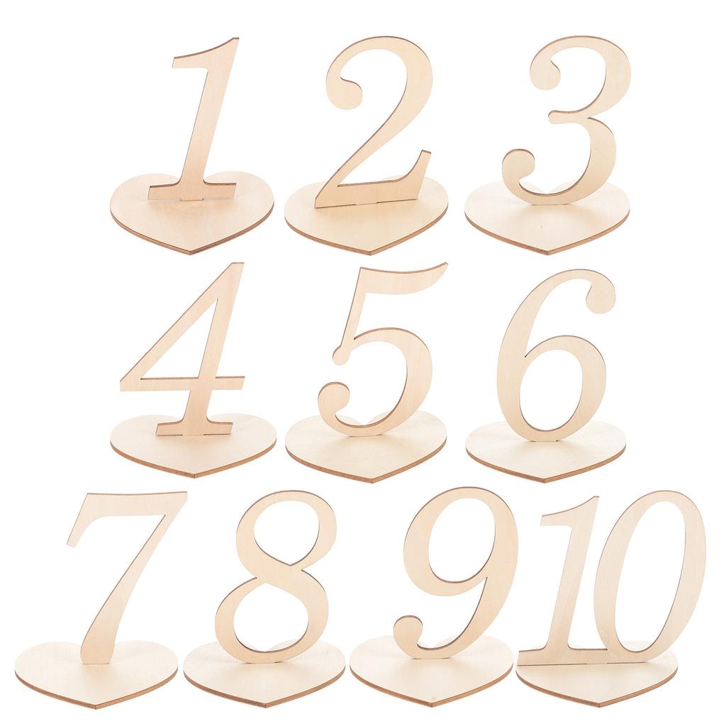 10Pcs Heart Base Wooden Table Numbers for Wedding Party Reception Catering Table Decorations Standing Number Signs