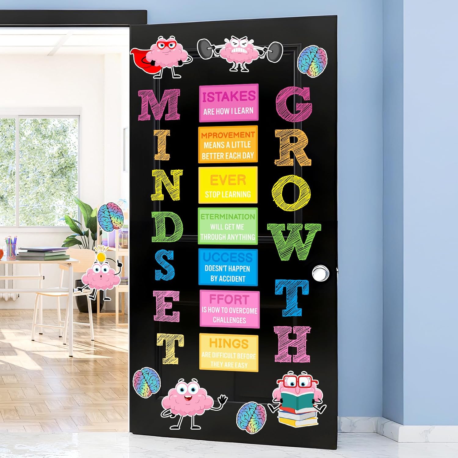 Janlaugh Growth Mindset Window Door Clings Back to School Bulletin Board Growth Mindset Classroom Decor Class Motivational Posters for First Day of Growth Mindset