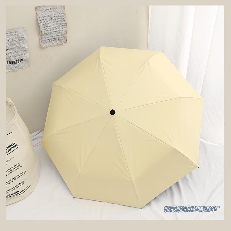 8 bone hand open simple solid wood handle vinyl parasol three fold sun umbrella small fresh umbrella advertising umbrella